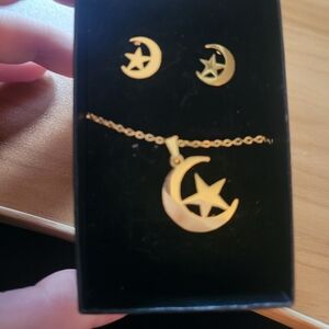 🌹Buy 1 Get 1 Free🌹 Stainless Steel Gold Crescent Moon and Star Jewelry Set
